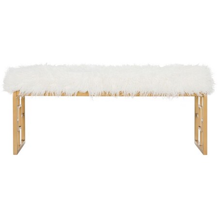 Safavieh 20 x 48 x 16 in. Mera Faux Sheepskin Bench, White FOX6291B
